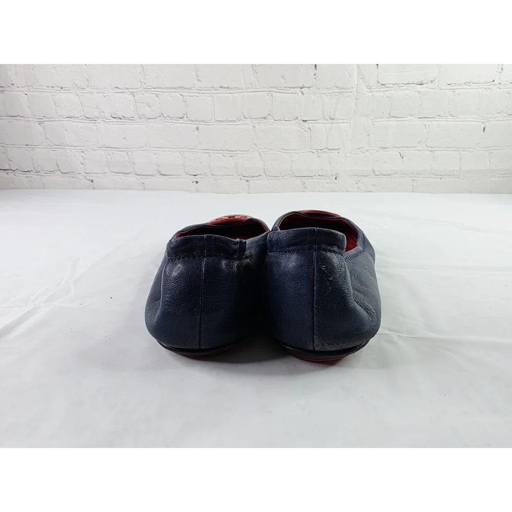 Tory Burch Minnie Travel Ballet Flats Navy Napa leather/ Nantucket Red Size 9.5 - Picture 5 of 7
